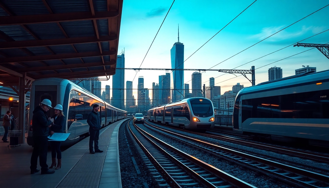 Highlighting rail systems company operations with modern trains at a busy station.