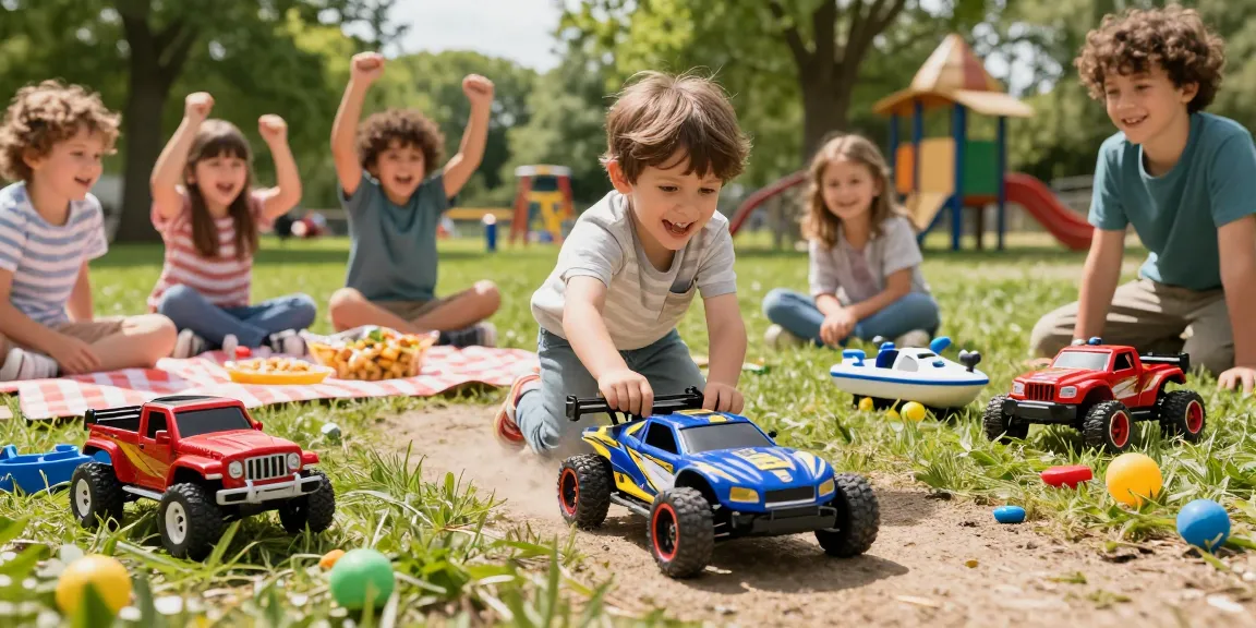 Child enjoying rokok88 link login with a high-performance remote-controlled car in a sunny park.