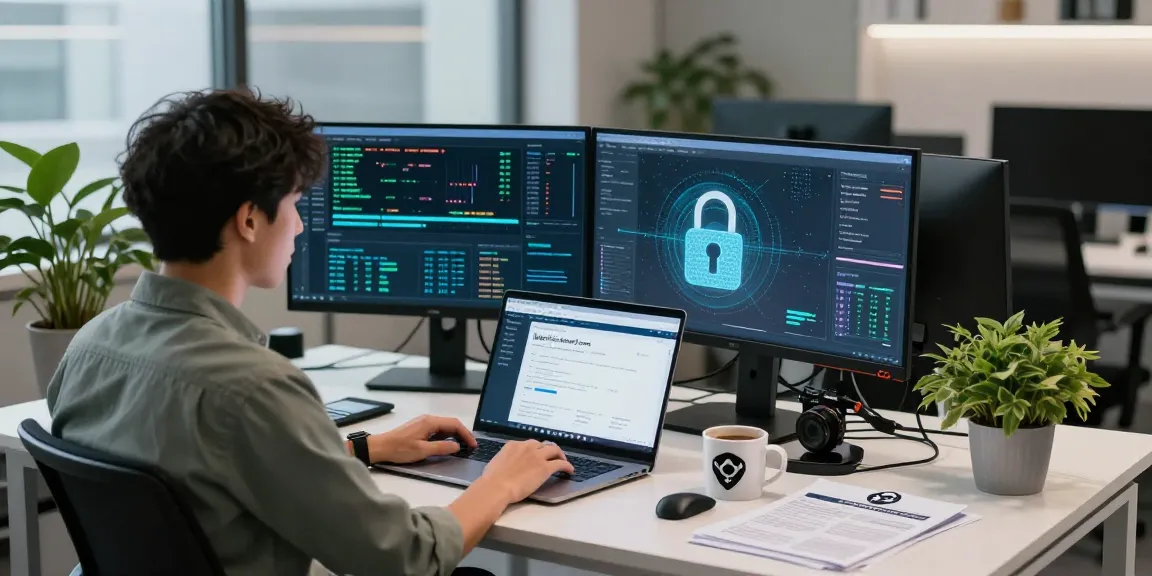 Cybersecurity analyst inspecting https://shs-dome5.com/ security features in a modern digital workspace.