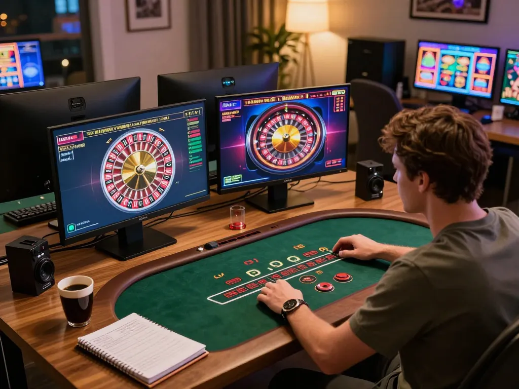 Player enjoying an immersive TR88 online blackjack experience at home, showcasing vibrant gaming screens
