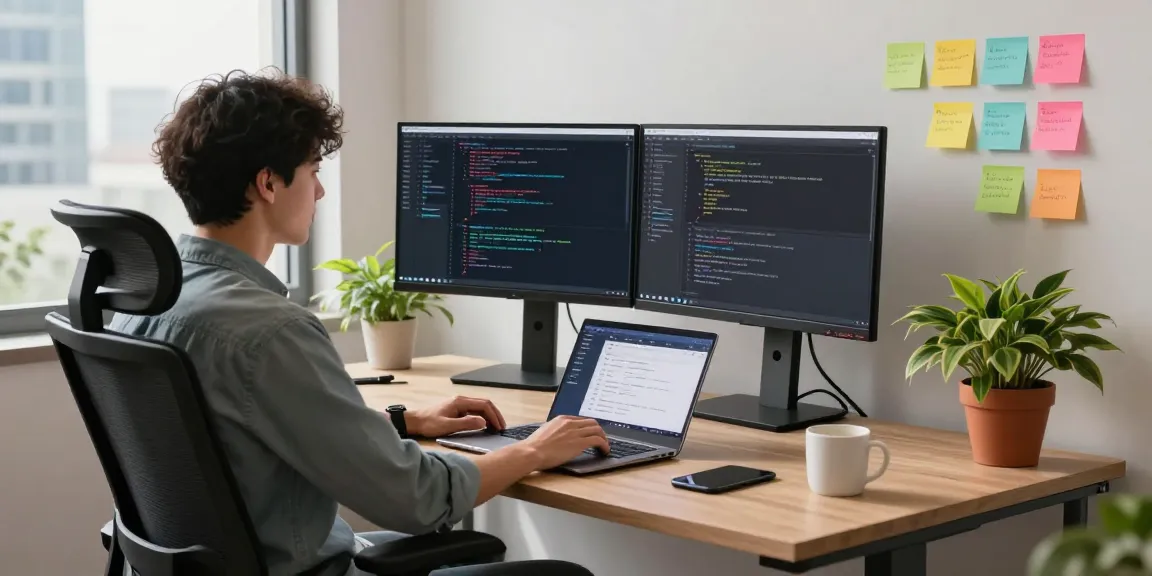 Dynamic Snipaste下载 workspace scene with software developer coding in a modern office.