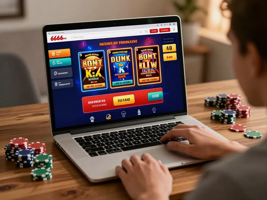 Player enjoying online casino games on a laptop, highlighting s666-bm for engaging gameplay experiences.