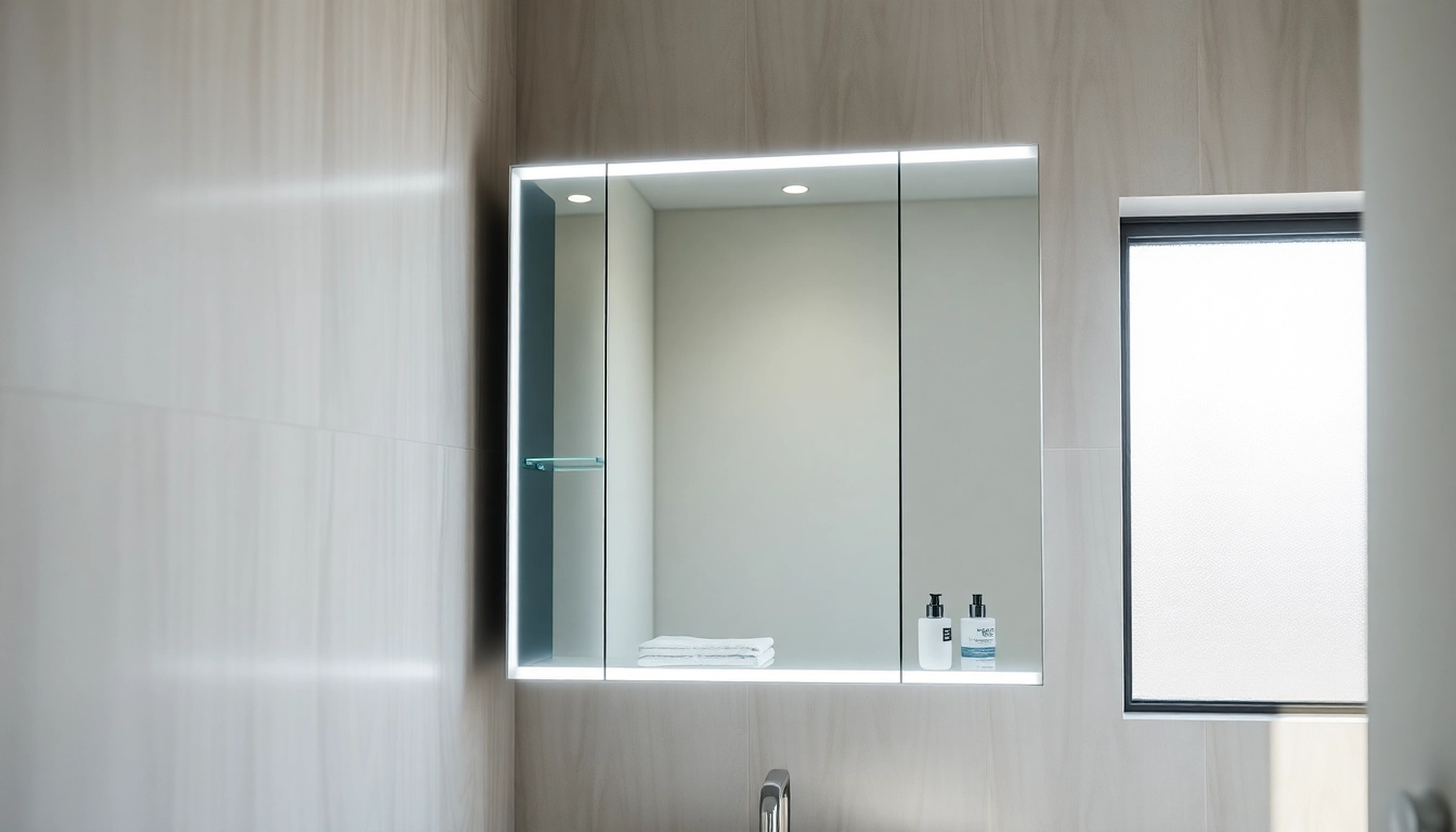Showcase of a led bathroom mirror cabinet featuring sleek design and integrated lighting in a modern setting.