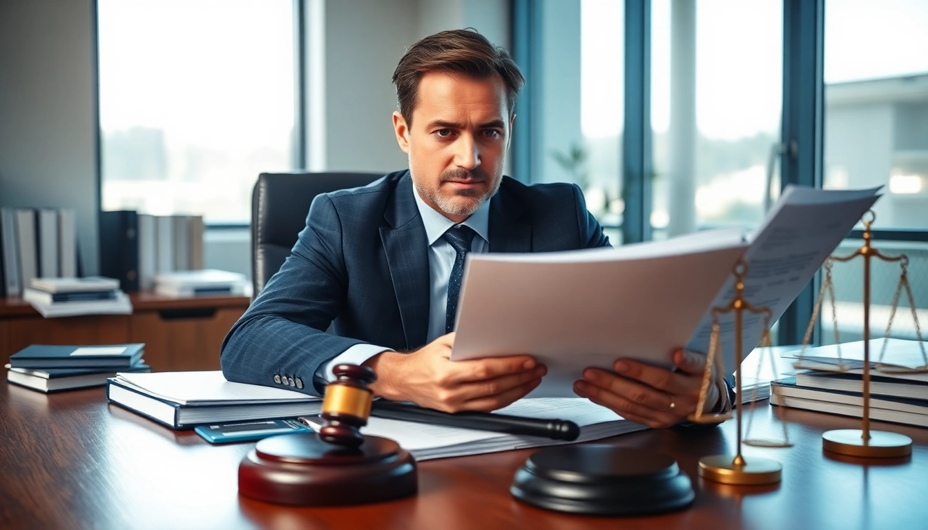Clearwater truck accident attorney reviewing case files in a professional office environment.