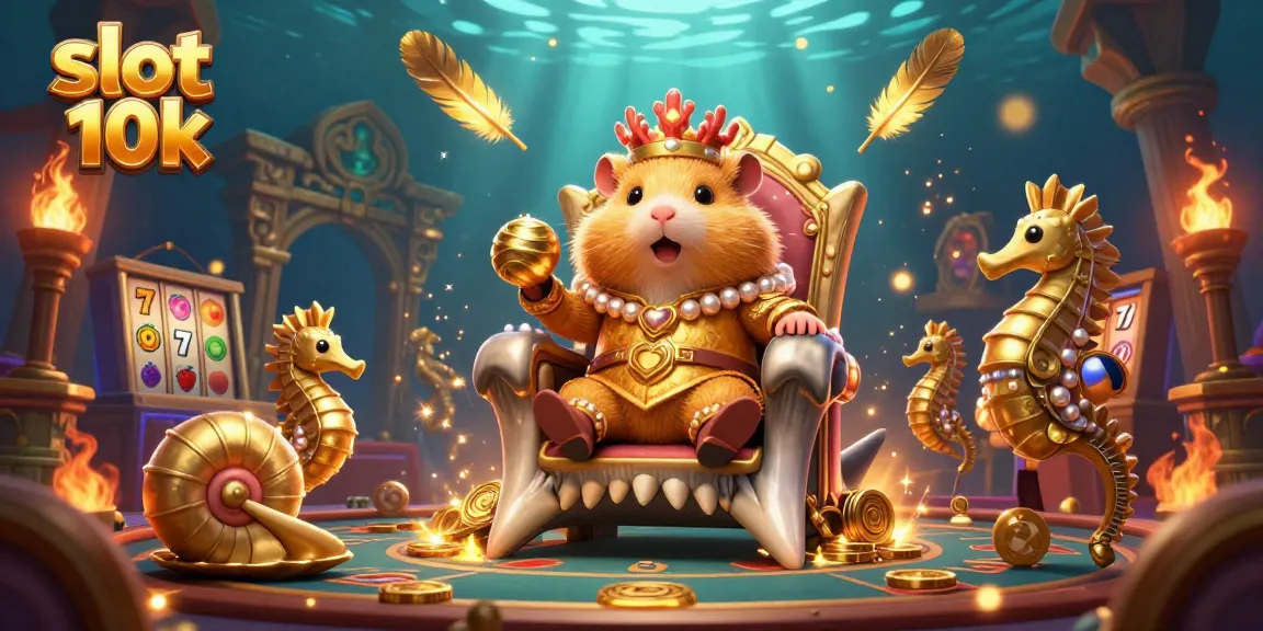 Experience thrilling slot 10k action with an illustrated golden hamster king amidst vibrant casino symbols.