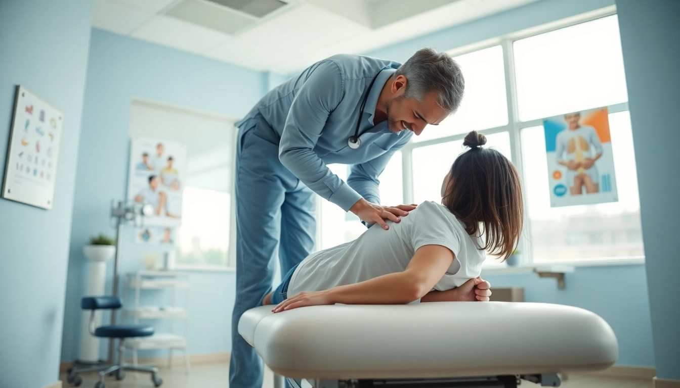 Helping with back pain, a chiropractor near me adjusts a patient in a calm clinic.