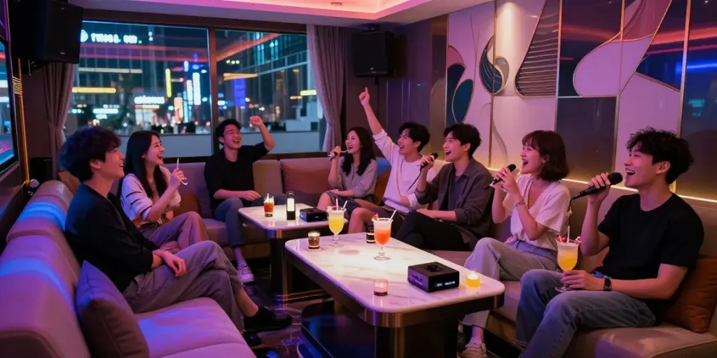 강남 달토에서 럭셔리한 분위기의 프라이빗 룸에서 즐거움을 나누는 손님들
