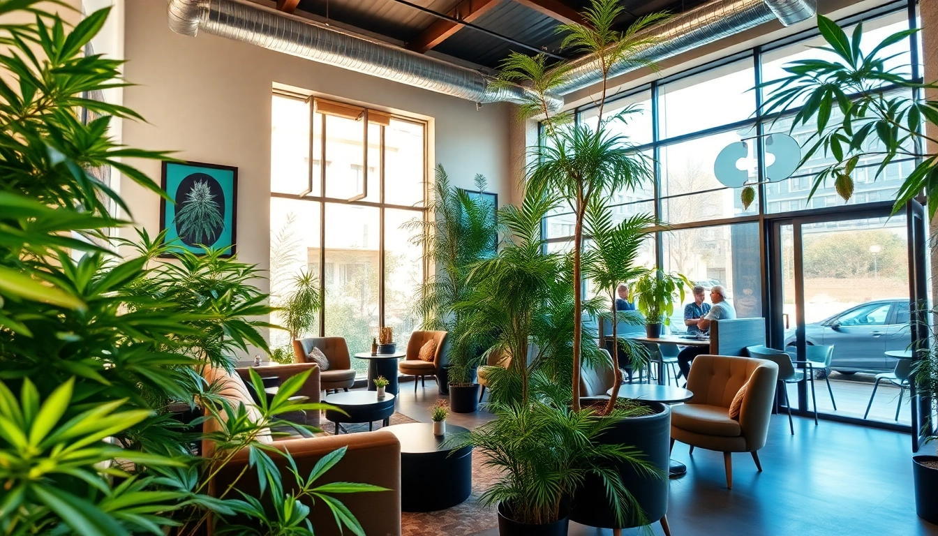 Club de marihuana Madrid avec un intérieur accueillant et des plantes luxuriantes.