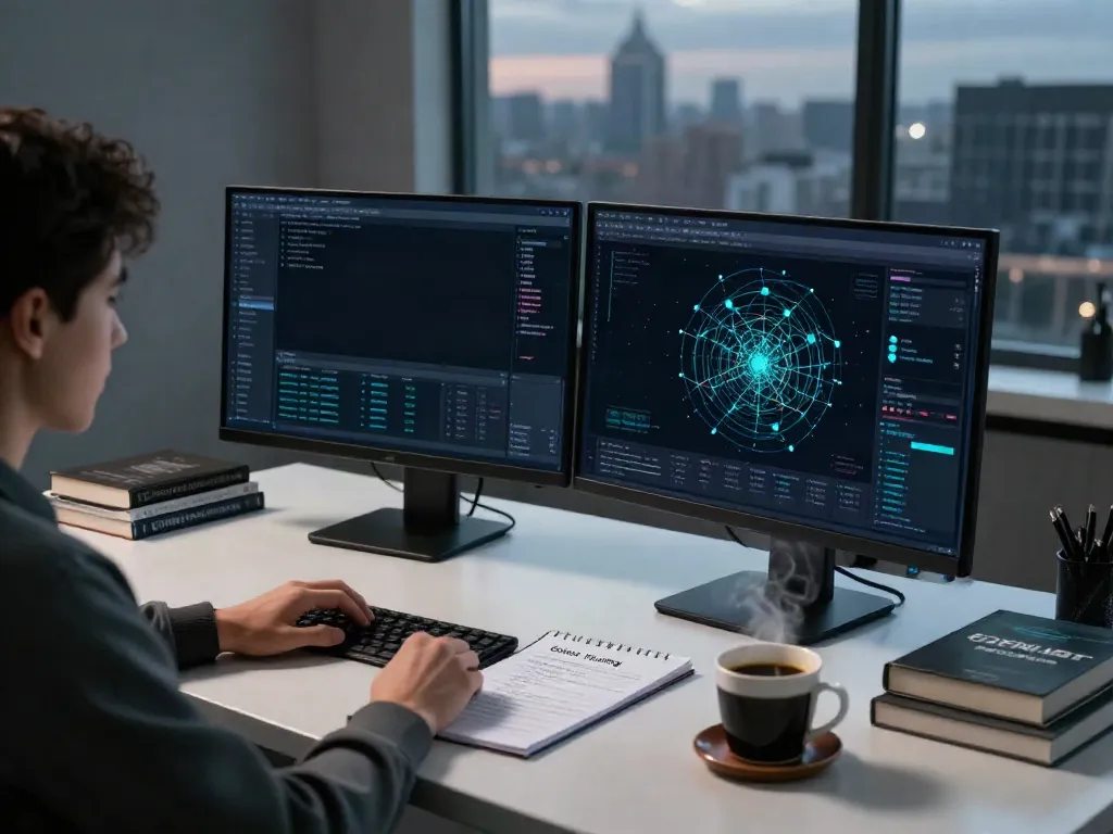 Dark web research scene illustrating hidden wiki 2026 analysis and exploration.