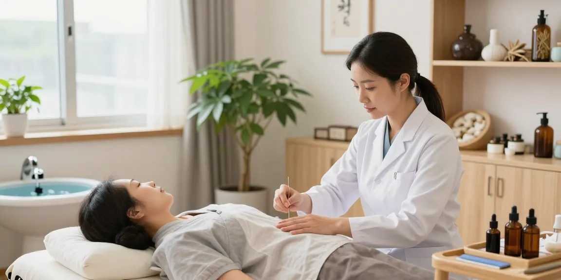 Acupuncture treatment at 영통한의원, showcasing serene wellness environment with calming atmosphere.