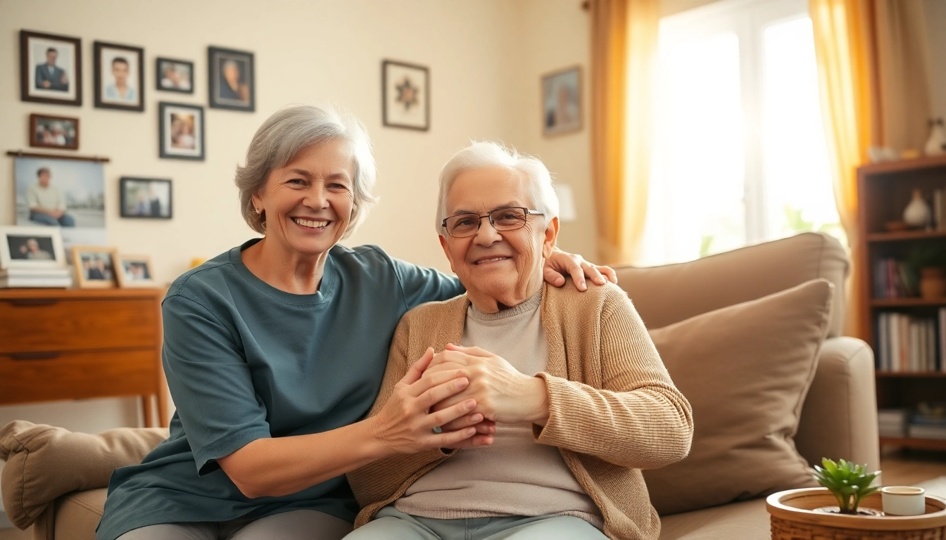 Caregiver providing elderly in home care near me to a senior in a warm, inviting home environment.