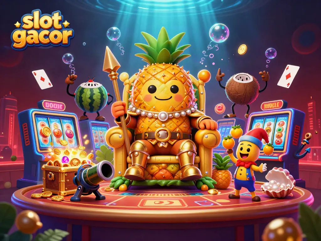 Experience thrilling slot gacor adventures with a vibrant 3D casino scene filled with engaging characters and game elements.