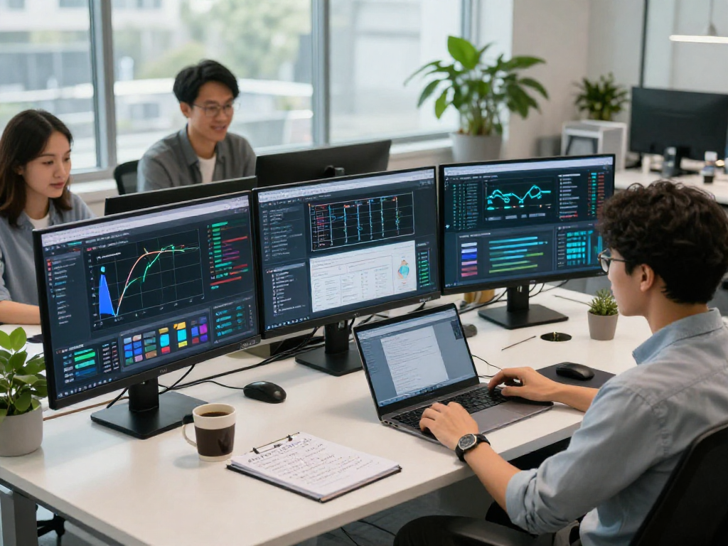 Detect AI image in a modern moderation control room with team collaboration.