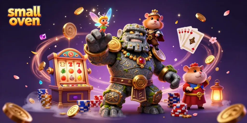 Spin the small oven-themed slot machine to win magical rewards and treasures.