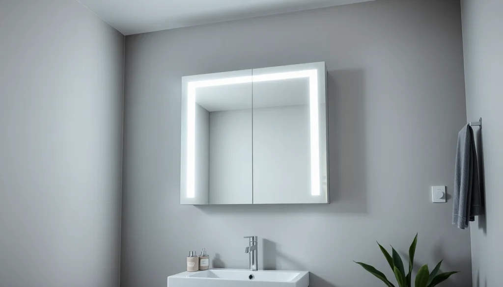 Sonni Spiegelschrank mit modernem Design und LED-Beleuchtung im Badezimmer präsentieren.