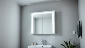 Sonni Spiegelschrank mit modernem Design und LED-Beleuchtung im Badezimmer präsentieren.