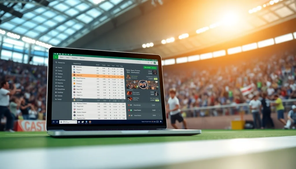 Engaging online interface showcasing online sportsbooks Alberta in an energetic sports setting.