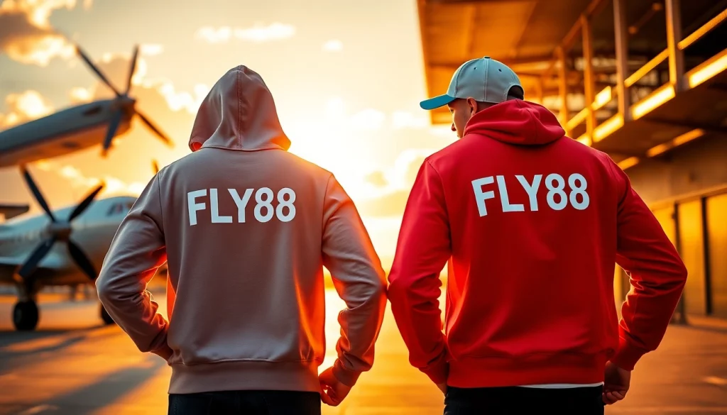 FLY88 aviation-inspired apparel displayed outdoors, capturing the spirit of flight.
