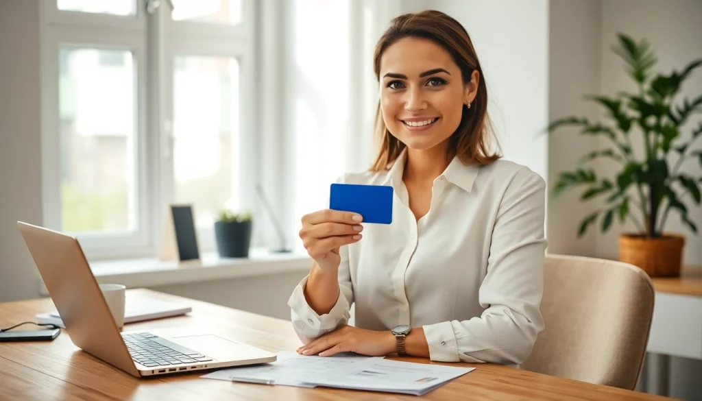 카드현금화 하는 여성의 모습과 편안한 사무실 배경