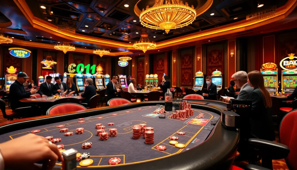 Engage in thrilling gameplay at https://xx88.nl/, showcasing a vibrant casino scene filled with table games, chips, and excitement.