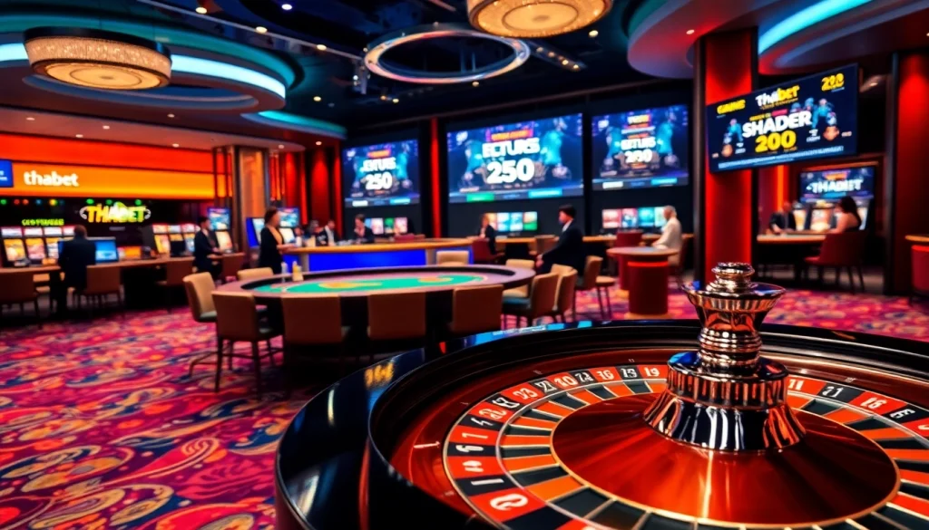 Experience the excitement of thabet casino with vibrant gaming visuals and luxurious atmosphere.