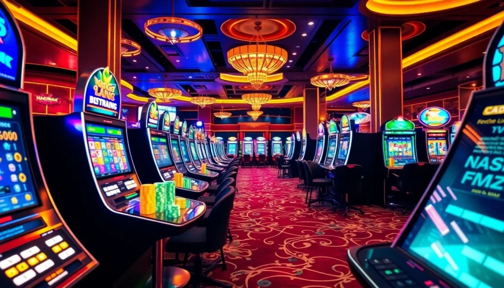 Exciting gaming scene featuring link alternatif Naga169 terbaru with vibrant slot machines and casino tables.