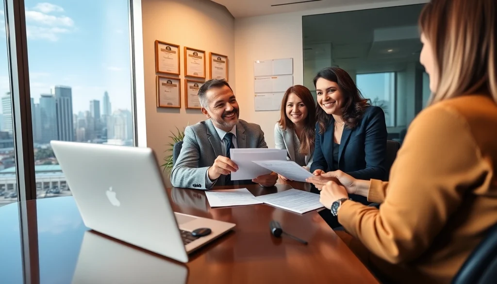 Experienced immigration lawyer Perth assisting clients with visa applications in a modern office setting.