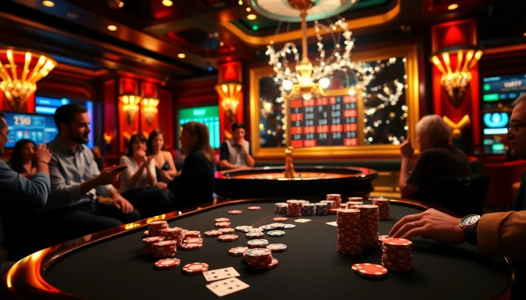 Người chơi đang tham gia poker tại bàn casino cg79 đầy sống động, nổi bật với các quân chip màu sắc và lá bài.