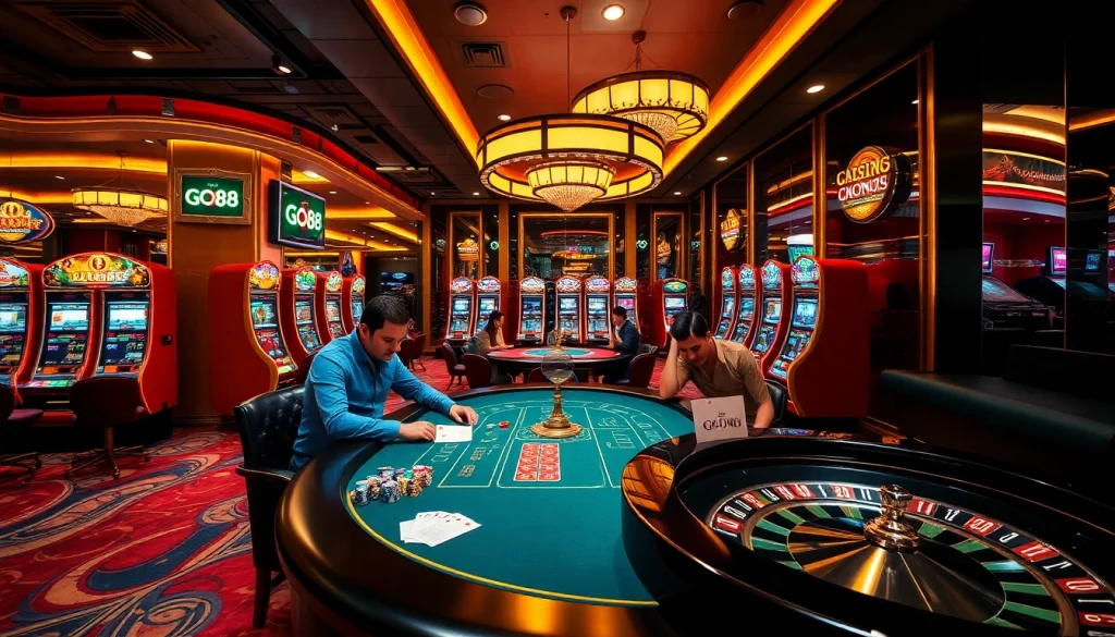 Experience luxury gaming at GO88 with vibrant casino elements and exciting gambling action.