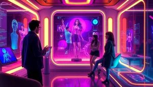 Immersive NSFW AI chat interface with vibrant avatars and futuristic design